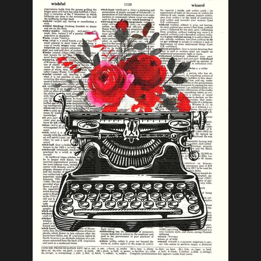 Elegant Red Rose Typewriter Dictionary Art Print - Picture 4 of 4